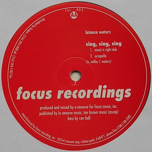 Latanza Waters : Sing, Sing, Sing (12")