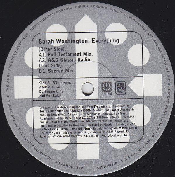 Sarah Washington : Everything (A&G / Quidam Mixes) (2x12", Promo)