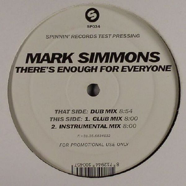 Mark Simmons : There's Enough For Everyone (12", Promo, TP)