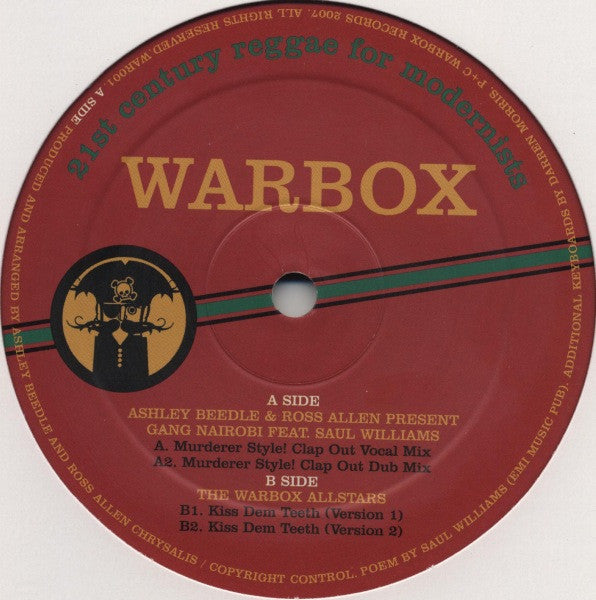 Ashley Beedle & Ross Allen Present Gang Nairobi Feat. Saul Williams / The Warbox Allstars* : Murderer Style! / Kiss Dem Teeth (12")