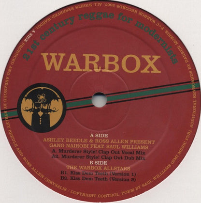 Ashley Beedle & Ross Allen Present Gang Nairobi Feat. Saul Williams / The Warbox Allstars* : Murderer Style! / Kiss Dem Teeth (12")