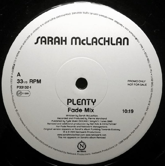 Sarah McLachlan : Plenty (12", Promo)
